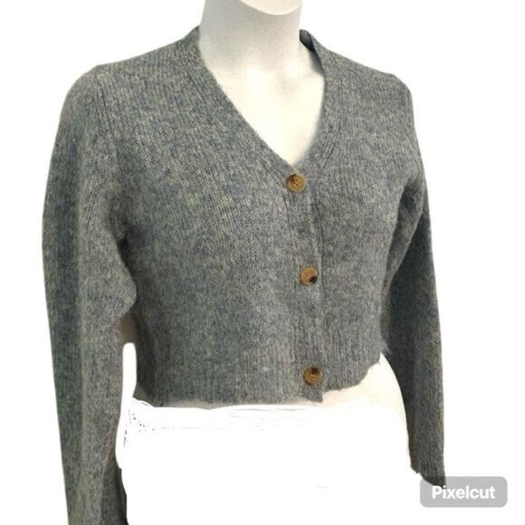NEW TAHARI Cropped V-Neck Cardigan Blue Green Women’s Size Medium Spring Fall - Picture 1 of 9